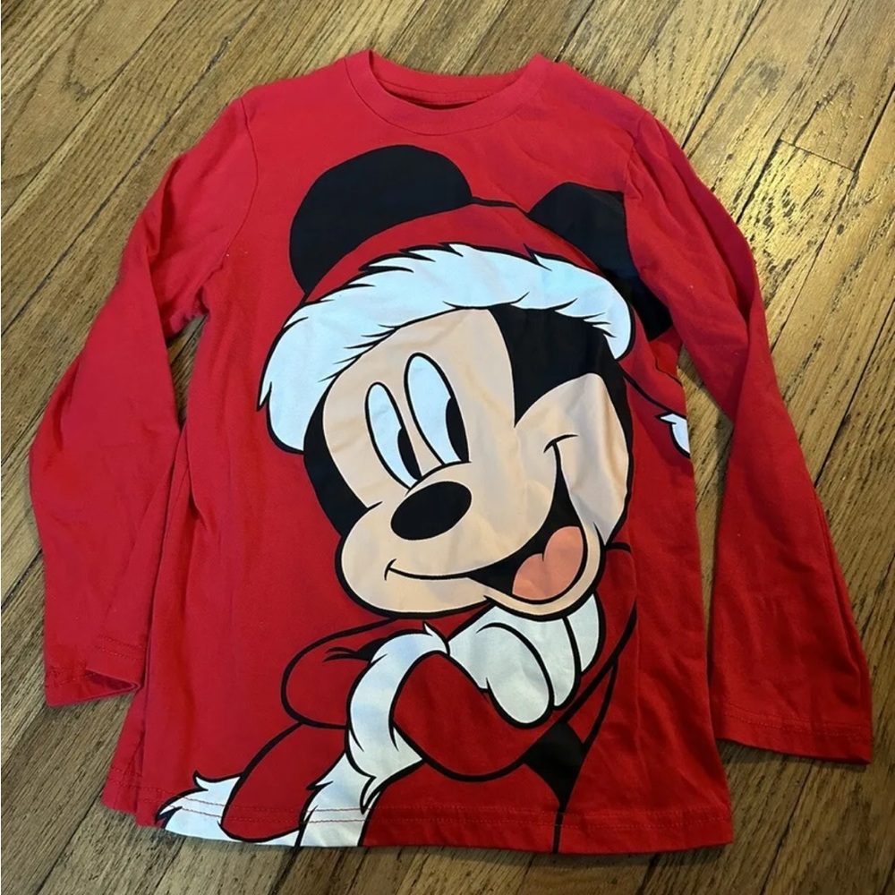 Disney Mickey Mouse Christmas Santa Long Sleeve Shirt Tee Kids Toddler Size S